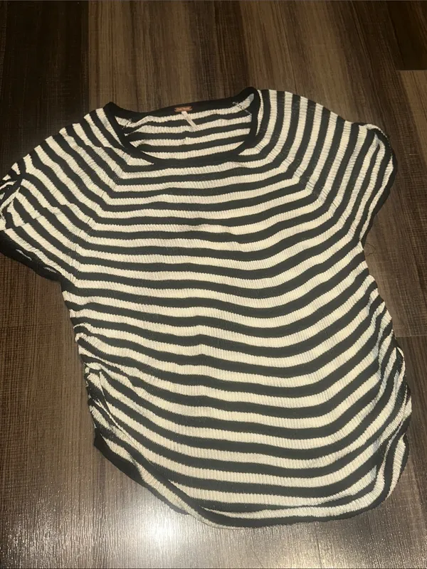 FREE PEOPLE Slinky Baby Tee Black White Striped - Size Large - Image 8