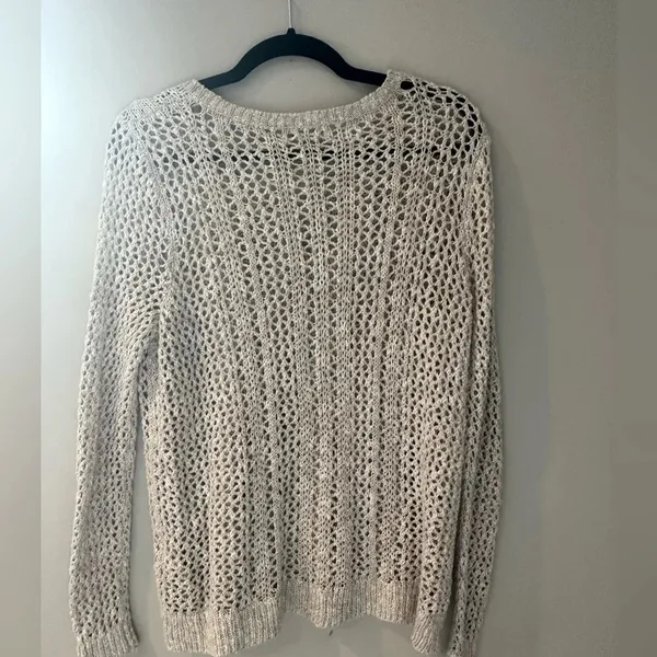 Y2k Abercrombie & Fitch Womens Pullover Beige Crochet Sweater XS M0329 - Image 2