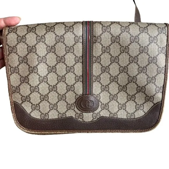 Vintage Gucci Shoulder Bag Flap Closure Classic‎ Brown Monogram - Image 2