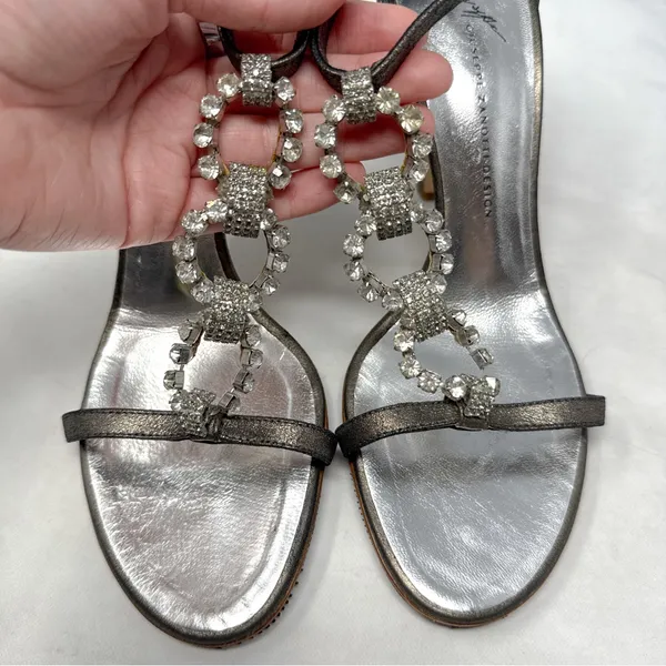 Giuseppe Zanotti Vicini Vintage Y2K Metallic Leather Block Heel Sandals 2000s 39 - Image 3