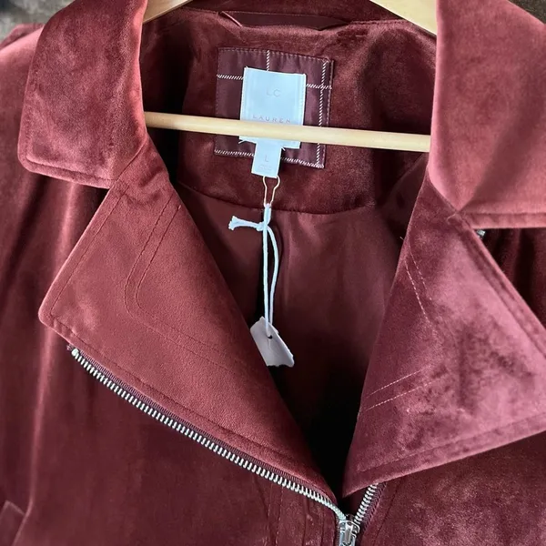 LC Lauren Conrad Velvet Moto Jacket Zip Front in Rose – Size L - Image 5