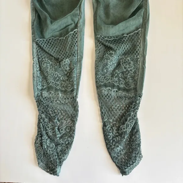 Pretty Angel Moss Green Linen Blend Pull On Tapered Pants Artsy Eclectic Medium - Image 5
