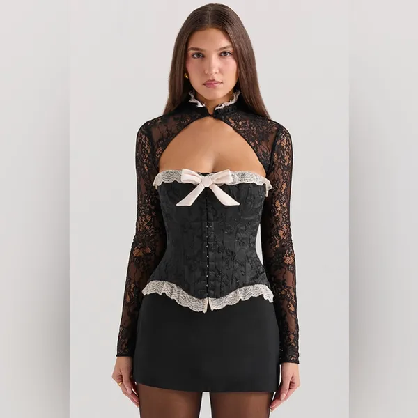 House of CB Perdita Black Metallic Jacquard Corset M - Image 3