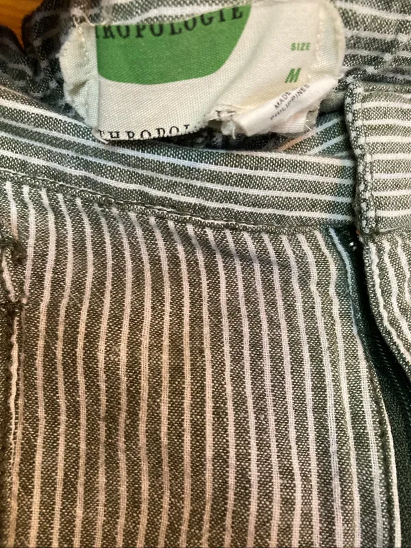 Anthropologie Green Stripe Seashore Linen Cotton Pants Medium - Image 2