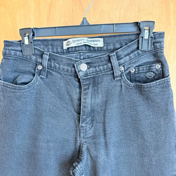 Harley Davidson Straight Leg Jeans Womens 6L‎ Black Faded Biker Moto 99015-05VL - Image 2