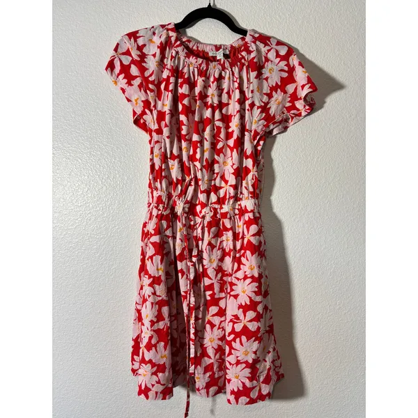 Free Assembly Women's Mini Dress Size XS Red Floral Fit & Flare Flutter Sleeves - Image 2