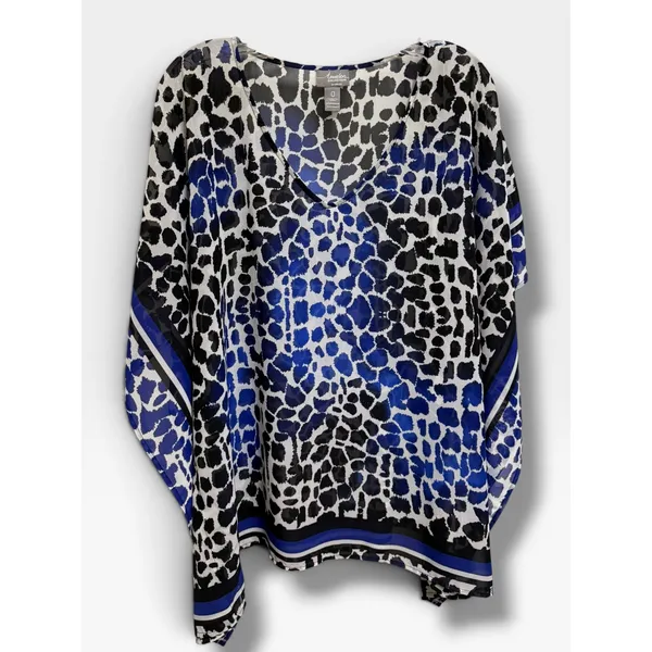 Chico's Travelers Blue Black Animal Print Sheer Kaftan Poncho Top Size 0 S - Image 3