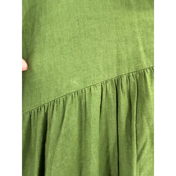 Thinking Mu‎ Fresia Dress Women's L Green Hemp Tencel Tiered Midi Lagenlook Boho - Image 7