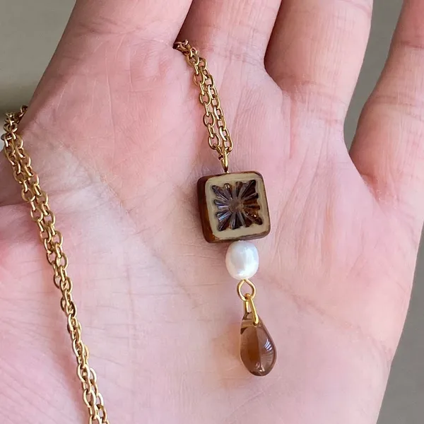 Handmade unique quality Czech glass beads & freshwater pearl necklace🌿✨ - Image 6