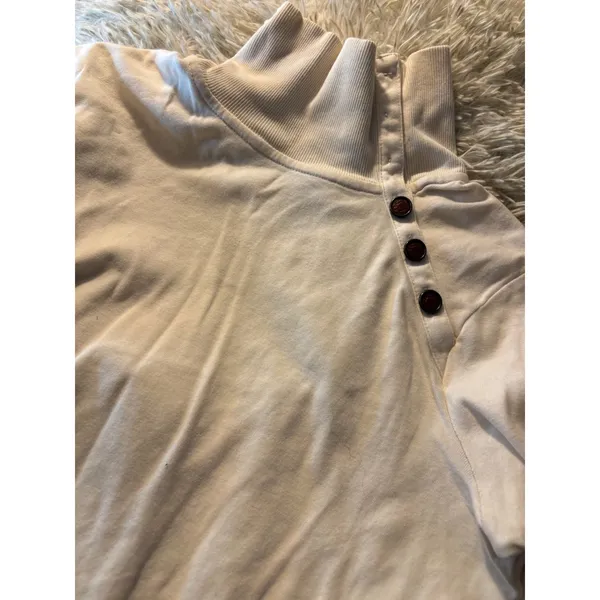 Lauren Ralph Lauren‎ Cream Button Shoulder Mock Neck Long Sleeve Top XL Cotton - Image 2