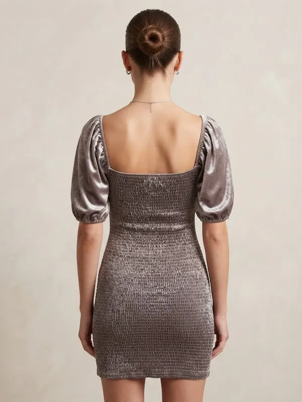 Anthropologie Mare Mare Balloon Sleeve Mini Velvet Smoked Dress Sz L - Image 2
