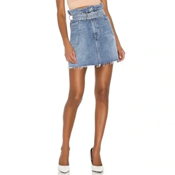 AGOLDE 90's Denim Mini Jean Skirt High Waisted Blue Cotton Festival Size 24 - Image 4