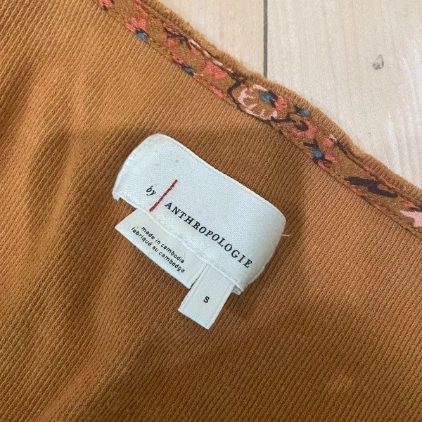 ANTHROPOLOGIE Annette Thermal Waffle Knit/Floral Top - Small - Image 4