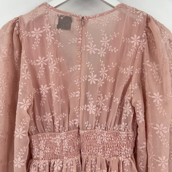 Hello Molly Flower Patch Mini‎ Dress Size 2 XS Pink Long Sleeves Floral Feminine - Image 8