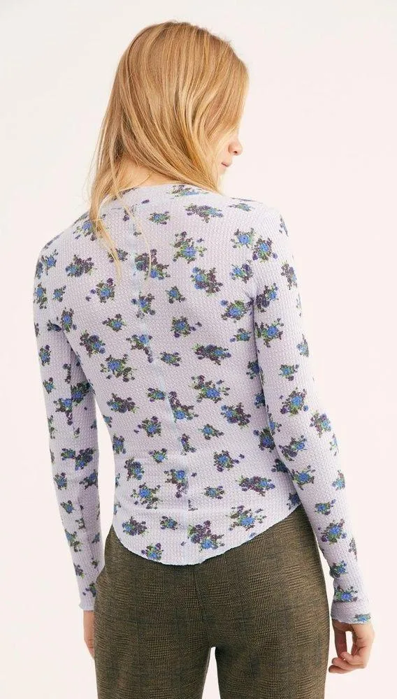Free People One of the Girls Floral Henley XS Purple Blue - Image 3