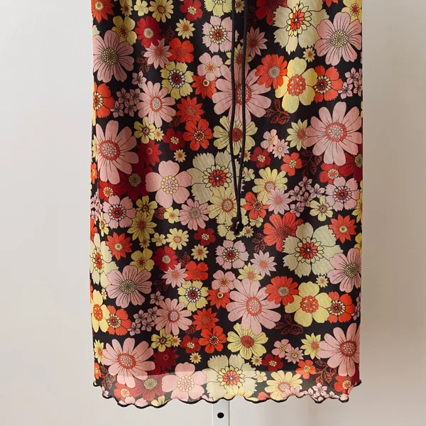 SHEIN sz M Floral Print Mesh Cami‎ Dress Lettuce Hem Mini Dress 90s style Y2K - Image 6