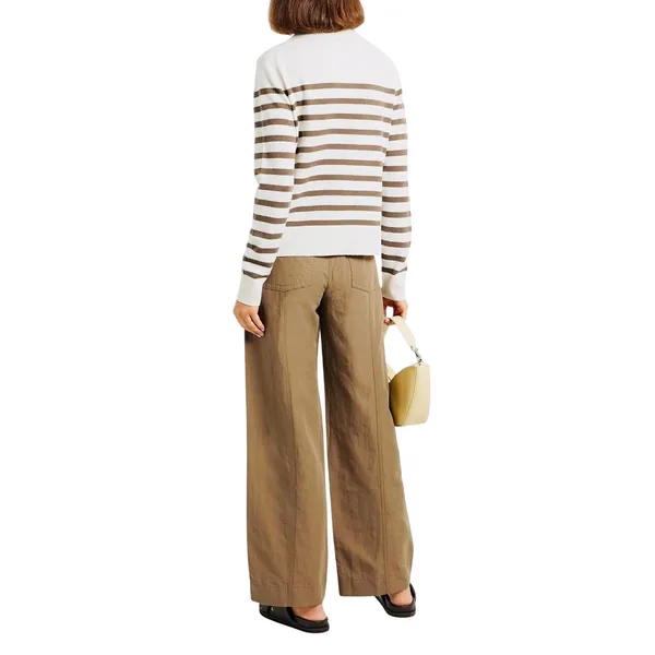 Vince.‎ Wool Cashmere Sweater Women's Stripe Mock Neck Cream Tan White Medium - Image 2