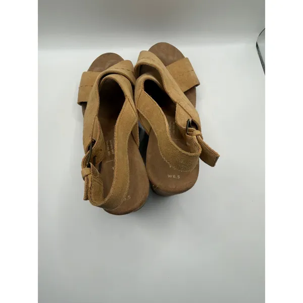 TOMS Monica Honey Suede‎ Platform Wedge Sandals Womens 6.5 Tan Brown Heels - Image 3