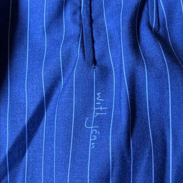 With Jean Navy Pinstripe Strapless Dress with White Trim - Image 3