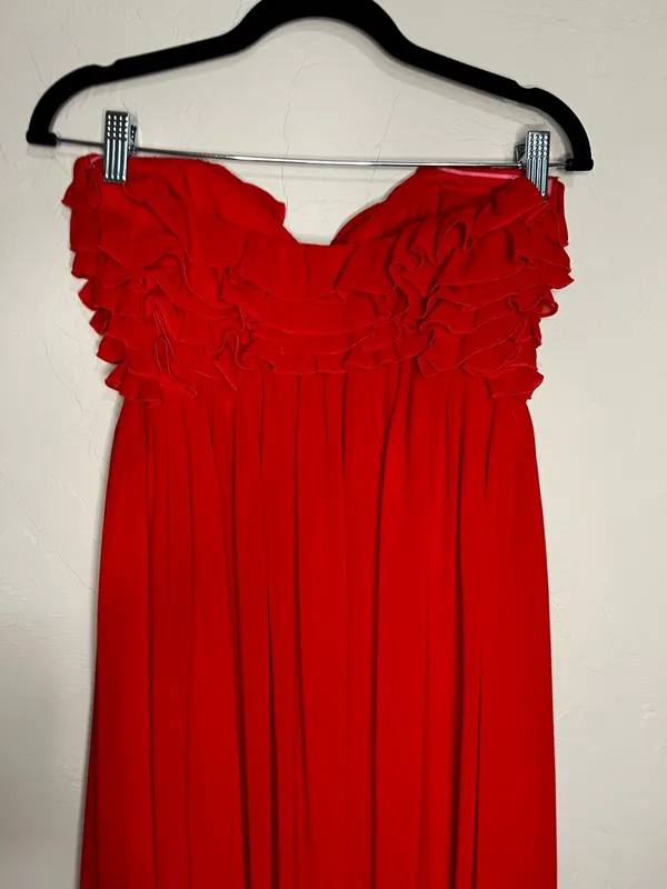 Lovers + Friends Revolve Theo Strapless Red Ruffle High‎ Slit Chiffon Maxi Dress - Image 10