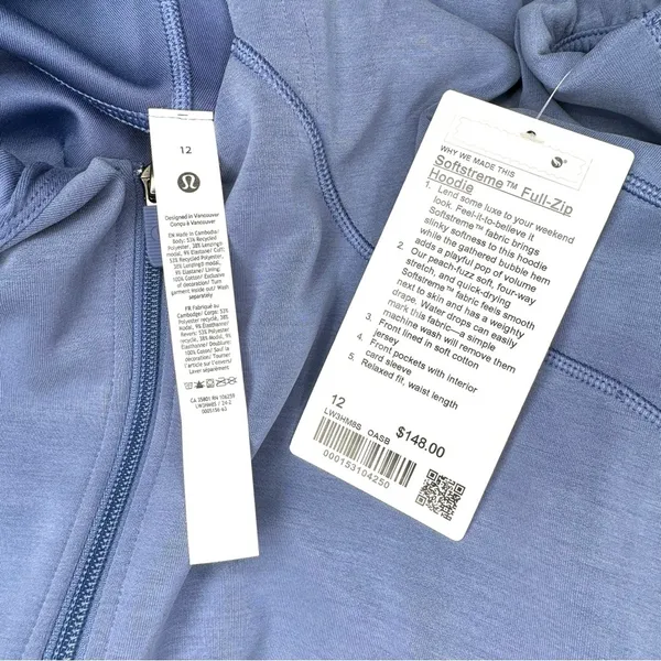 Lululemon Softstreme Full Zip Hoodie Jacket Oasis Blue 12 NWT - Image 11