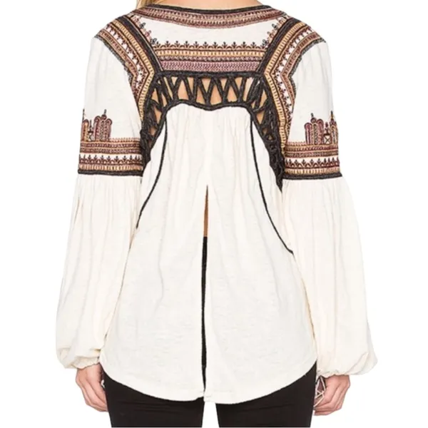 Free People Snow Kisses Cream Embroidered Long Sleeve Top Shirt size XS - Image 4