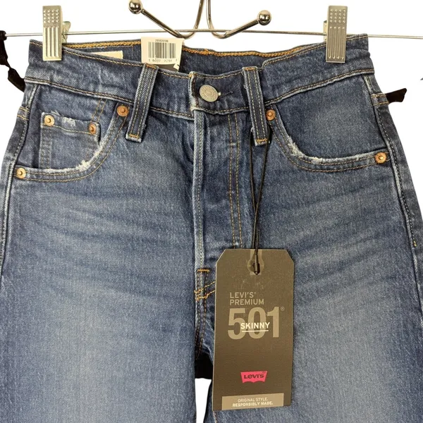 Levi's Women 501 Skinny Jeans 23x28 Blue High Rise Button‎ Fly Dark Wash Denim - Image 10