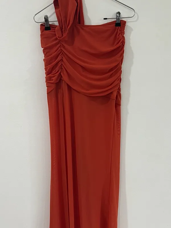 Outcast Leilani Burnt Orange One Shoulder Ruched Maxi Dress Size M Sexy - Image 2