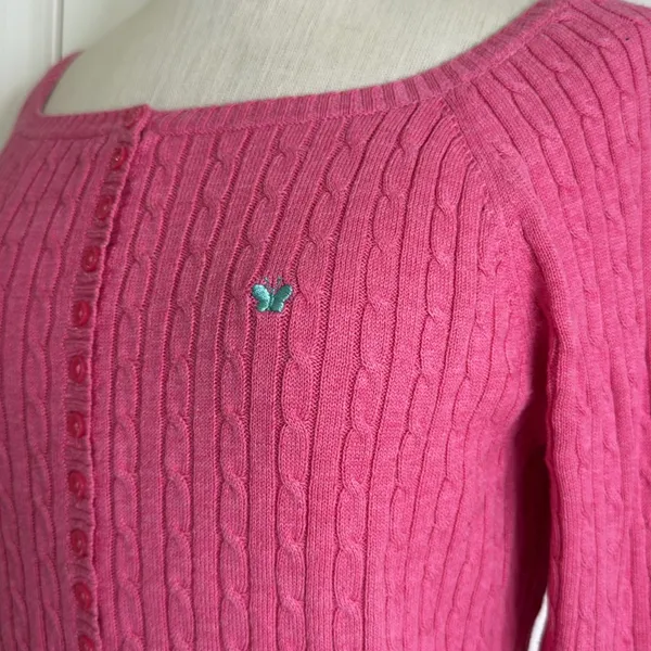 Aeropostale y2k label cableknit cropped half button sweater butterfly logo - Image 15