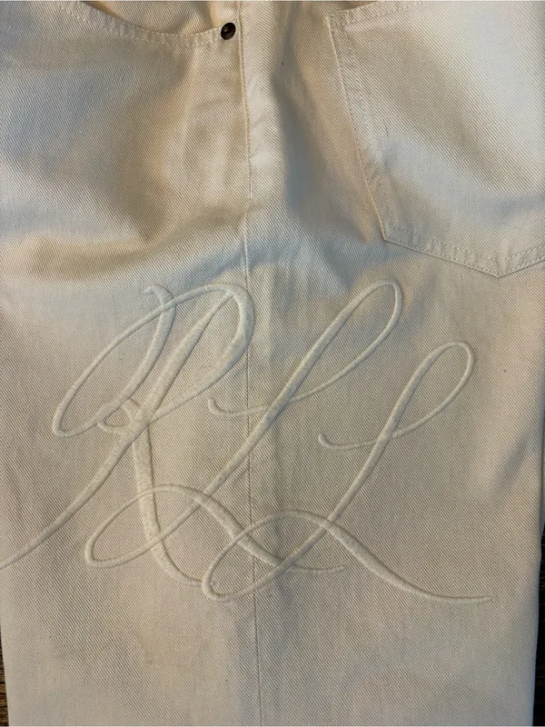 Lauren Ralph Lauren Wide Leg Jeans Womens 6 Ivory NWT Floral Beaded High Rise - Image 5