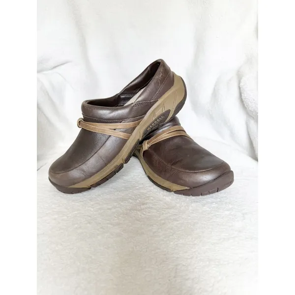 Womens shoes comfort flats slip clogs work merrell bracken 7.5 career brown tan - Image 8