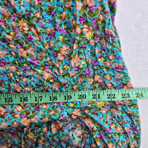 Silk & Salt‎ NWT Teal Floral Halter Maxi Dress Tie Waist Double Slit Medium - Image 12