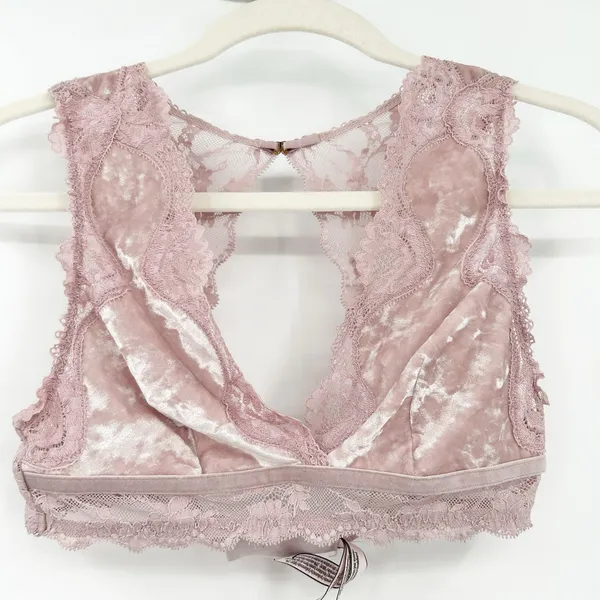 Victorias Secret VS Dream Angels Plunge Crushed Velvet Lace Bralette Size S Pink - Image 2