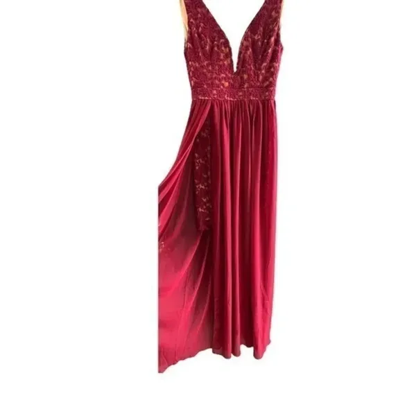 Lulus Lace Prom Dress Sheer Overlay‎ High Front Slit Maxi Bridal Party Gown Sz S - Image 3