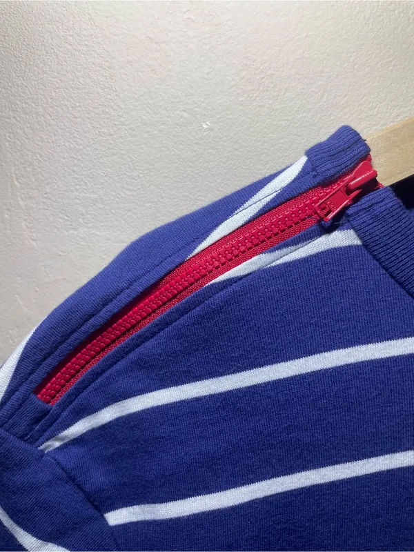 Ralph Lauren Blue & White Striped Maxi Dress with Red Logo, zipper detail-large - Image 5