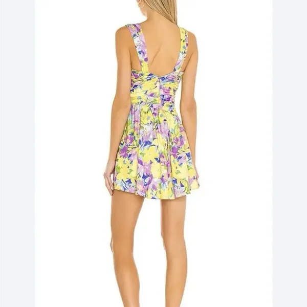 For Love And Lemons Floral Cassia Mini Dress Lemon Asymmetrical Bodysuit XXS - Image 3