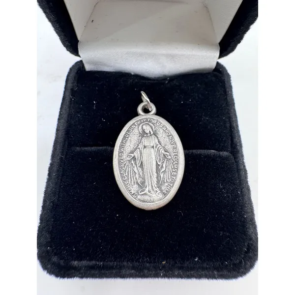 Silver‎ Tone Miraculous Medal Virgin Mary Pendant Vintage Catholic Charm - Image 2