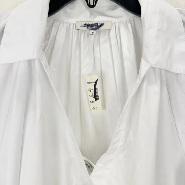 Madewell Poplin Splitneck Midi Shirtdress Cotton White Pockets Relaxed M NWT - Image 9
