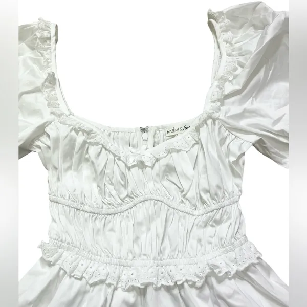 Graduation For Love And Lemons Jackson White Cottagecore Puff Sleeve Mini Dress - Image 5