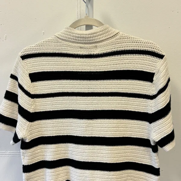 Universal Thread Women's‎ Striped Crochet Polo Knit Sweater White Black Large - Image 6