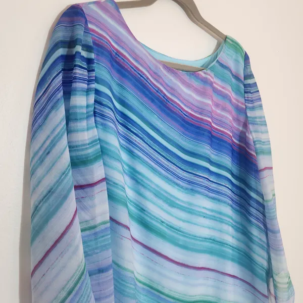 Chico's Colorful Stripe Asymmetrical Hem Tunic Blouse Size 1 (Medium) - Image 4