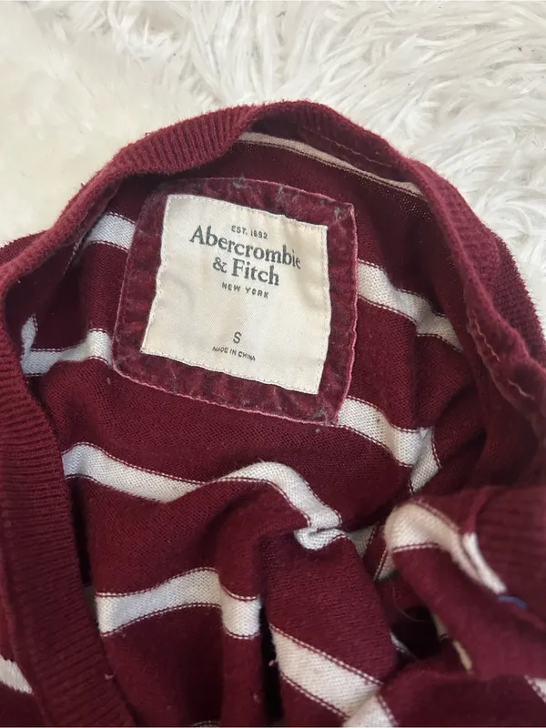 Abercrombie & Fitch Striped Crewneck burgundy Sweater Y2K vintage woman’s S - Image 5