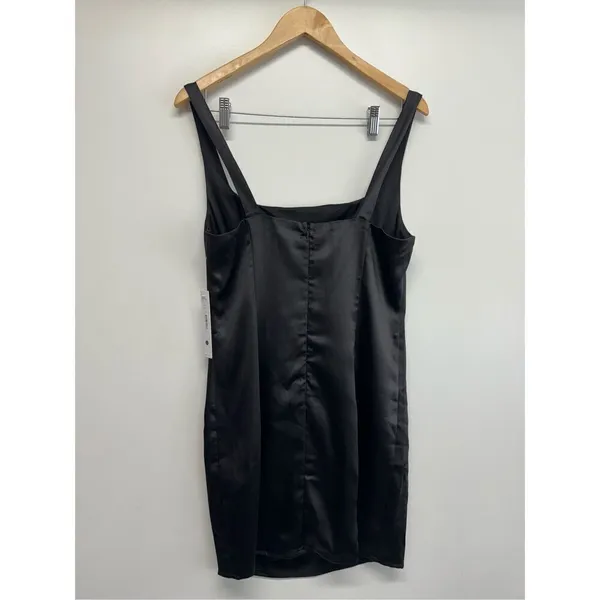 AQUA Mini‎ Satin Dress Size Large Black Square Neck Sleeves Exclusive NWT - Image 9