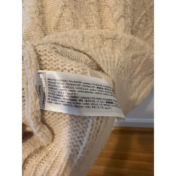 Mango MNG Cream Cable Knit Sweater Black Contrast Stitch Crew Neck Small - Image 2
