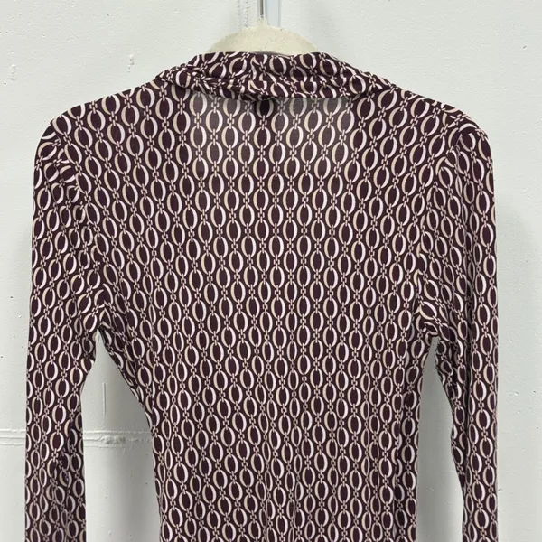 Ann Taylor Women's Small Burgundy Chain Link Wrap Top Long Sleeve Modal Blouse - Image 4