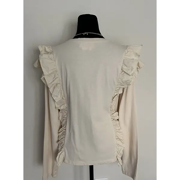Anthropologie Karina Ruffle Top Size XL 100% Cotton Cream Ruffled Blouse Boho - Image 3