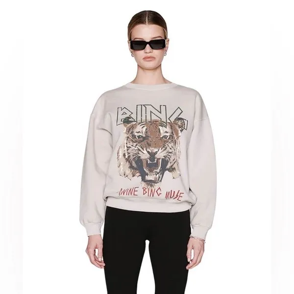 Anine Bing Tiger Sweatshirt In Stone, Size Small - Image 16
