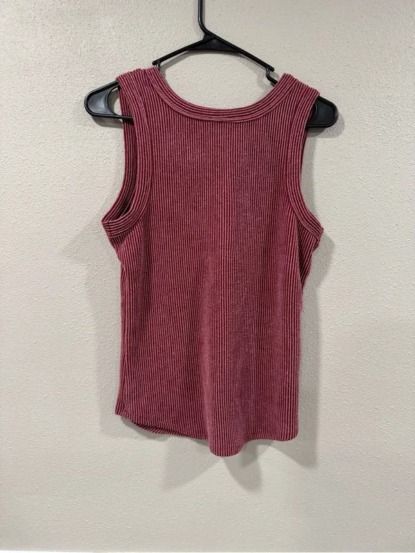 BKE Ribbed Henley Tank Top in Burgundy - Image 5