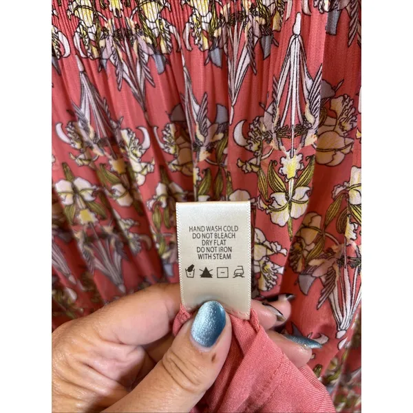 Max Studio Tiered A-Line Skirt Coral Multi Floral Print Pull-On Size Large Lined - Image 6