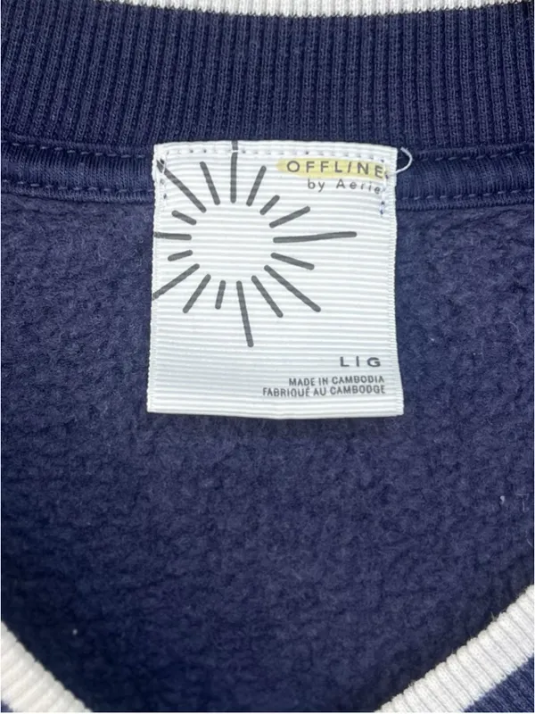 OFFLINE By Aerie Cloud Fleece V-Neck Crew Sweatshirt L Prep Nautical Coastal - Image 7